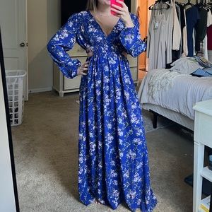 Blue Lace Maxi dress with side cutout